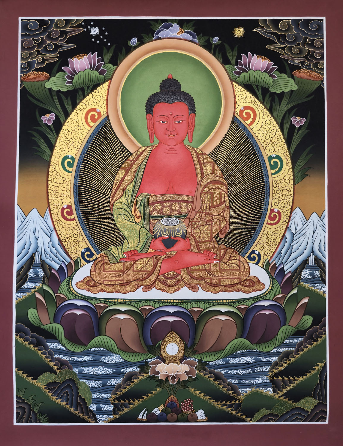 Amitabha Buddha Thangka – Masterpiece Hand-Painted Tibetan Buddhist Art | Compassion, Pure Land & Meditation Wall Decor