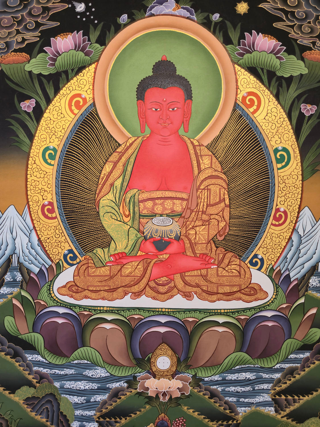 Amitabha Buddha Thangka – Masterpiece Hand-Painted Tibetan Buddhist Art | Compassion, Pure Land & Meditation Wall Decor