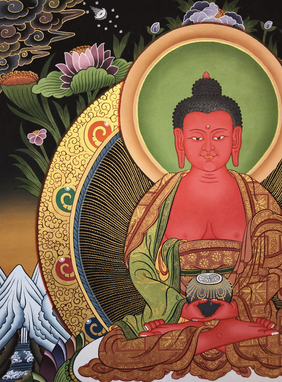 Amitabha Buddha Thangka – Masterpiece Hand-Painted Tibetan Buddhist Art | Compassion, Pure Land & Meditation Wall Decor