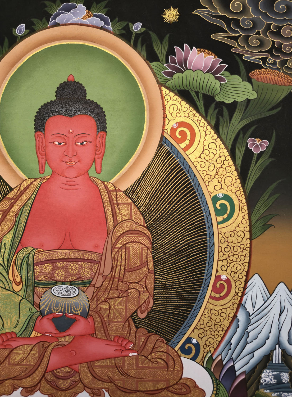 Amitabha Buddha Thangka – Masterpiece Hand-Painted Tibetan Buddhist Art | Compassion, Pure Land & Meditation Wall Decor