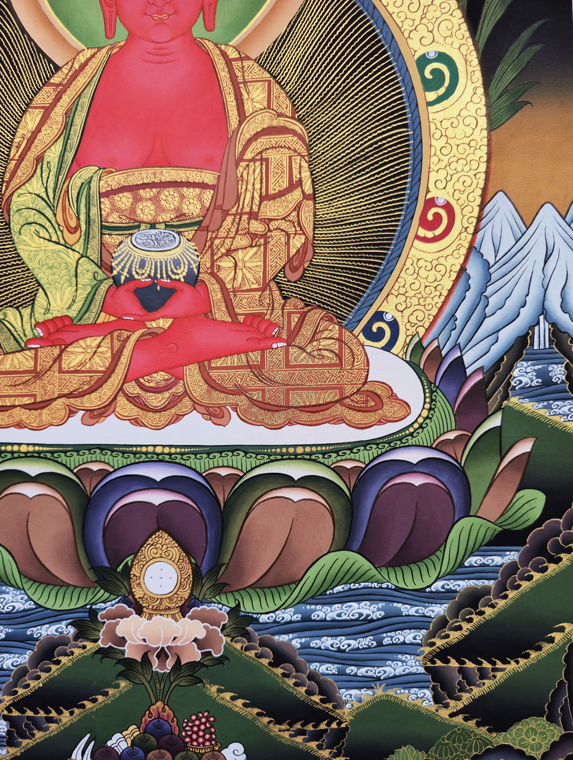 Amitabha Buddha Thangka – Masterpiece Hand-Painted Tibetan Buddhist Art | Compassion, Pure Land & Meditation Wall Decor