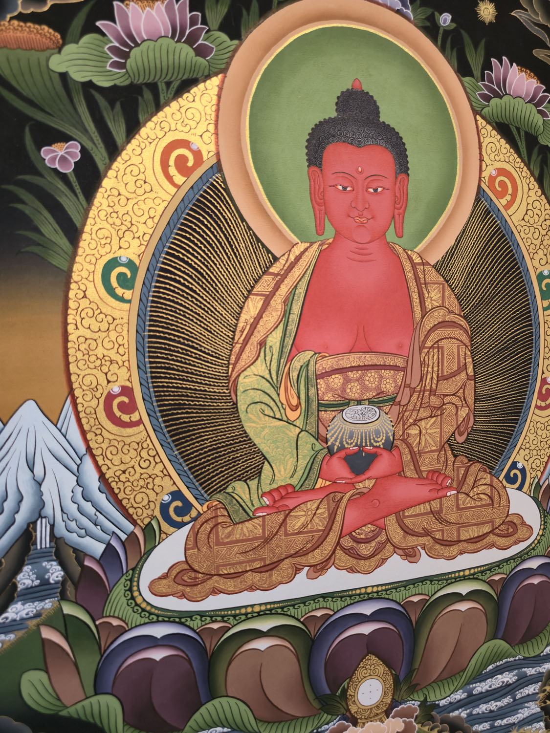 Amitabha Buddha Thangka – Masterpiece Hand-Painted Tibetan Buddhist Art | Compassion, Pure Land & Meditation Wall Decor