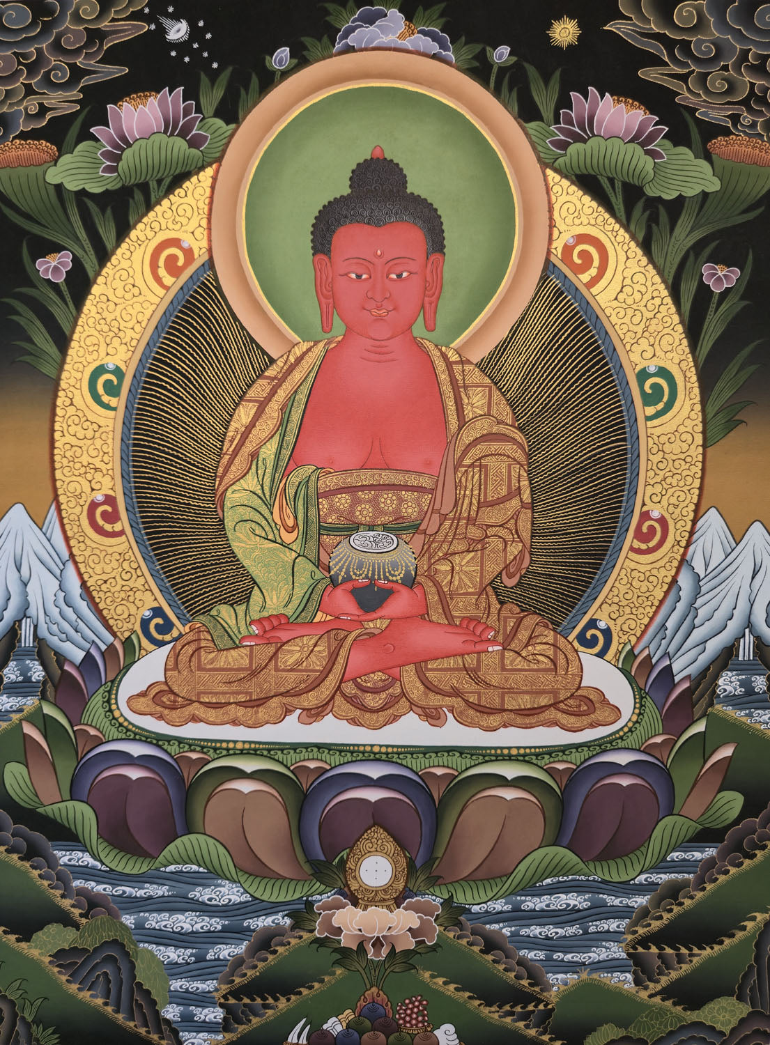 Amitabha Buddha Thangka – Masterpiece Hand-Painted Tibetan Buddhist Art | Compassion, Pure Land & Meditation Wall Decor