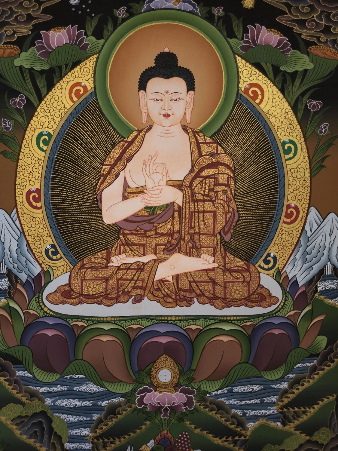 Vairochana Buddha Thangka – Masterpiece Hand-Painted Tibetan Buddhist Art | Wisdom, Purification & Meditation Wall Decor