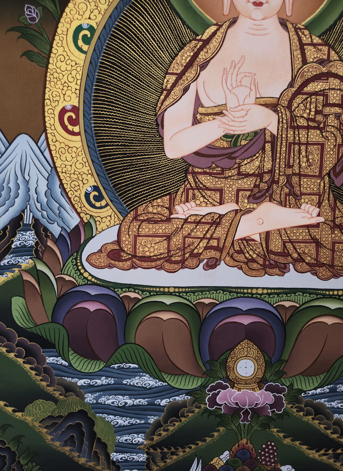 Vairochana Buddha Thangka – Masterpiece Hand-Painted Tibetan Buddhist Art | Wisdom, Purification & Meditation Wall Decor
