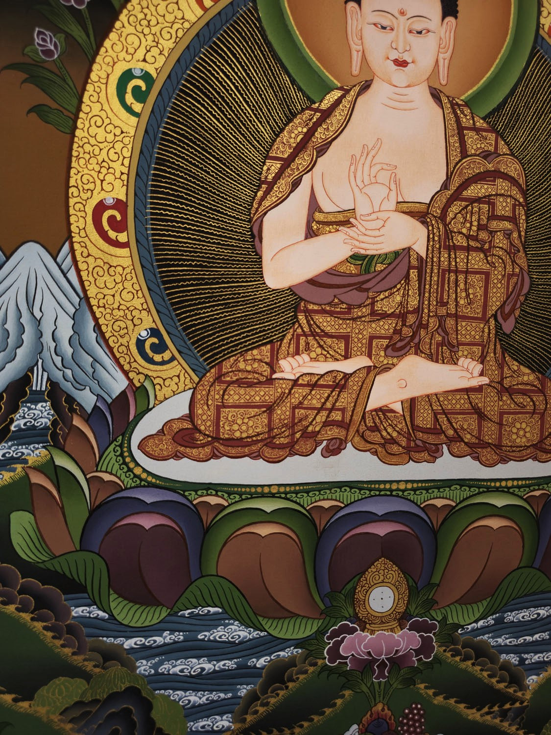 Vairochana Buddha Thangka – Masterpiece Hand-Painted Tibetan Buddhist Art | Wisdom, Purification & Meditation Wall Decor