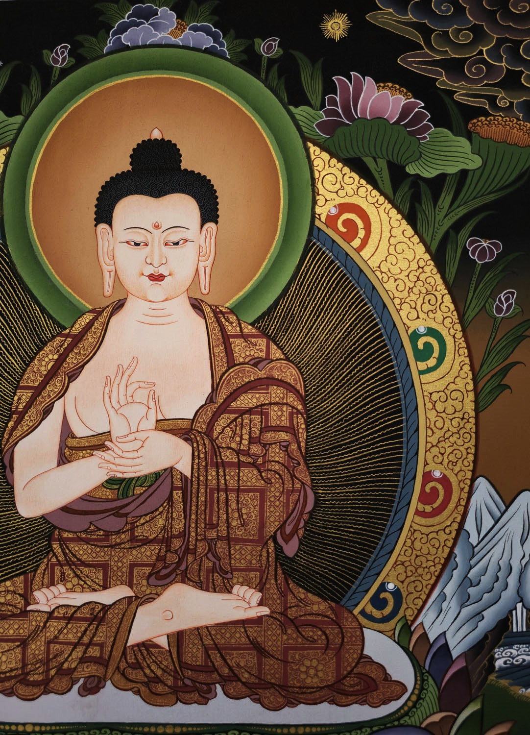 Vairochana Buddha Thangka – Masterpiece Hand-Painted Tibetan Buddhist Art | Wisdom, Purification & Meditation Wall Decor