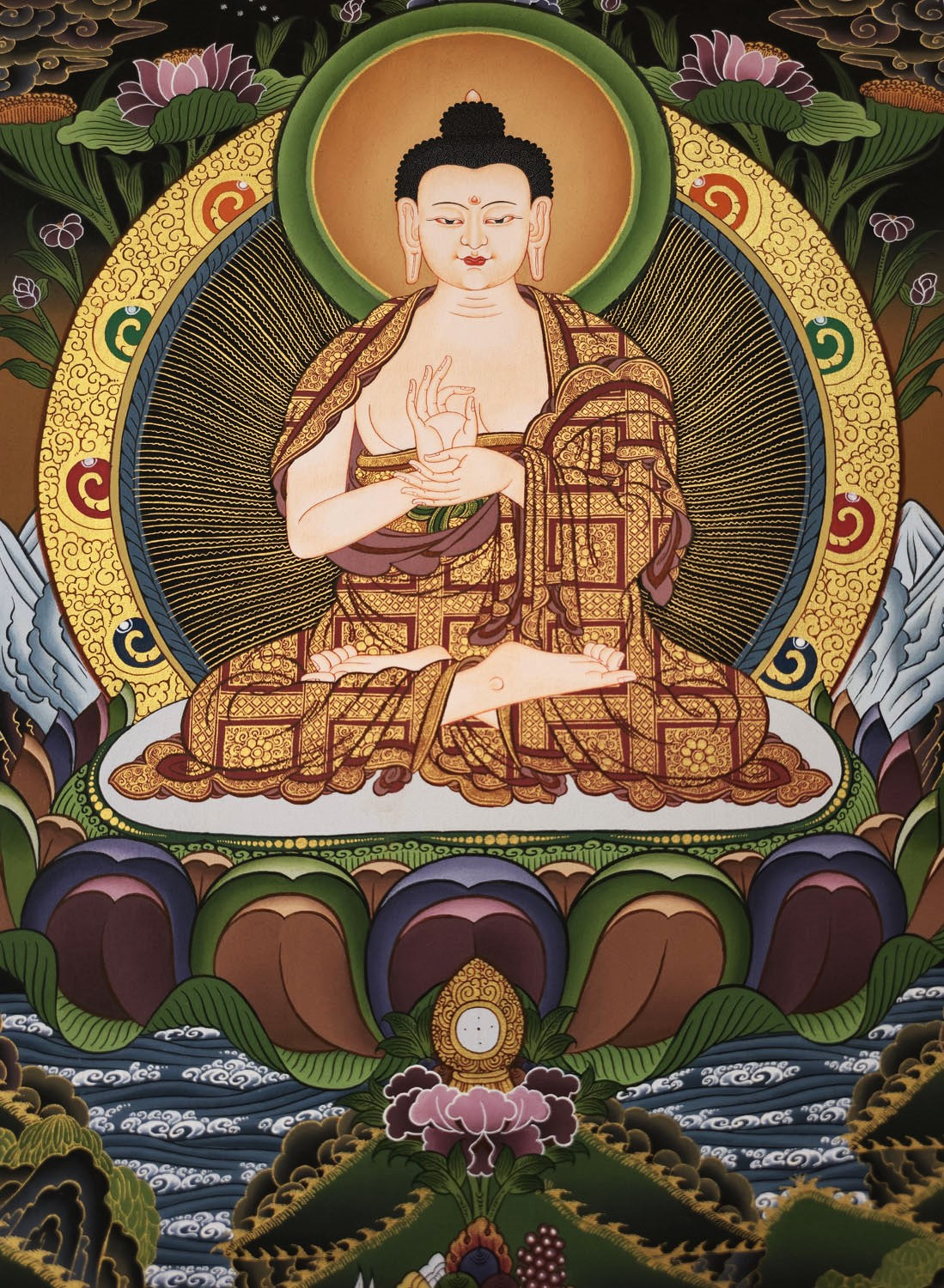 Vairochana Buddha Thangka – Masterpiece Hand-Painted Tibetan Buddhist Art | Wisdom, Purification & Meditation Wall Decor