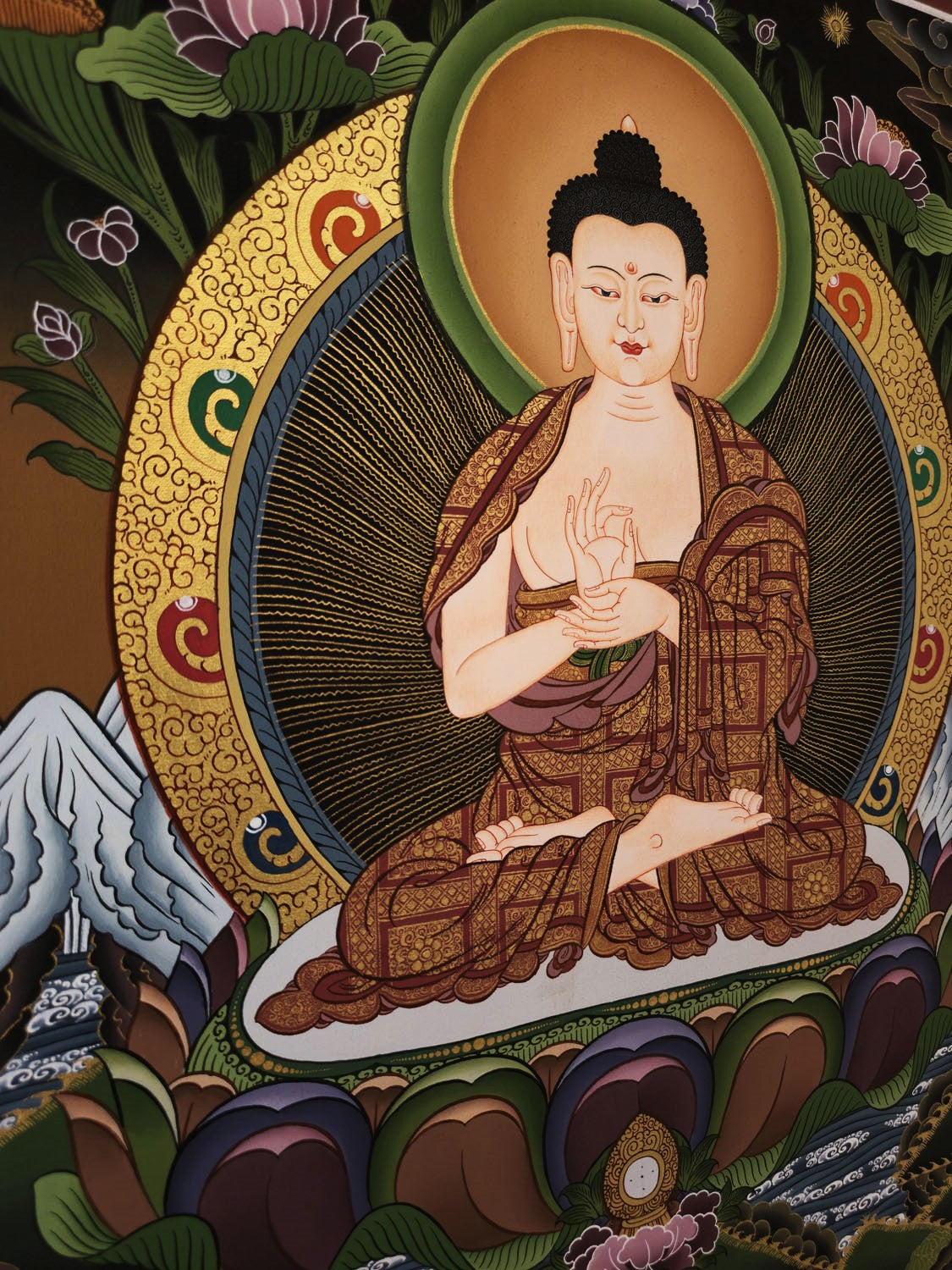 Vairochana Buddha Thangka – Masterpiece Hand-Painted Tibetan Buddhist Art | Wisdom, Purification & Meditation Wall Decor