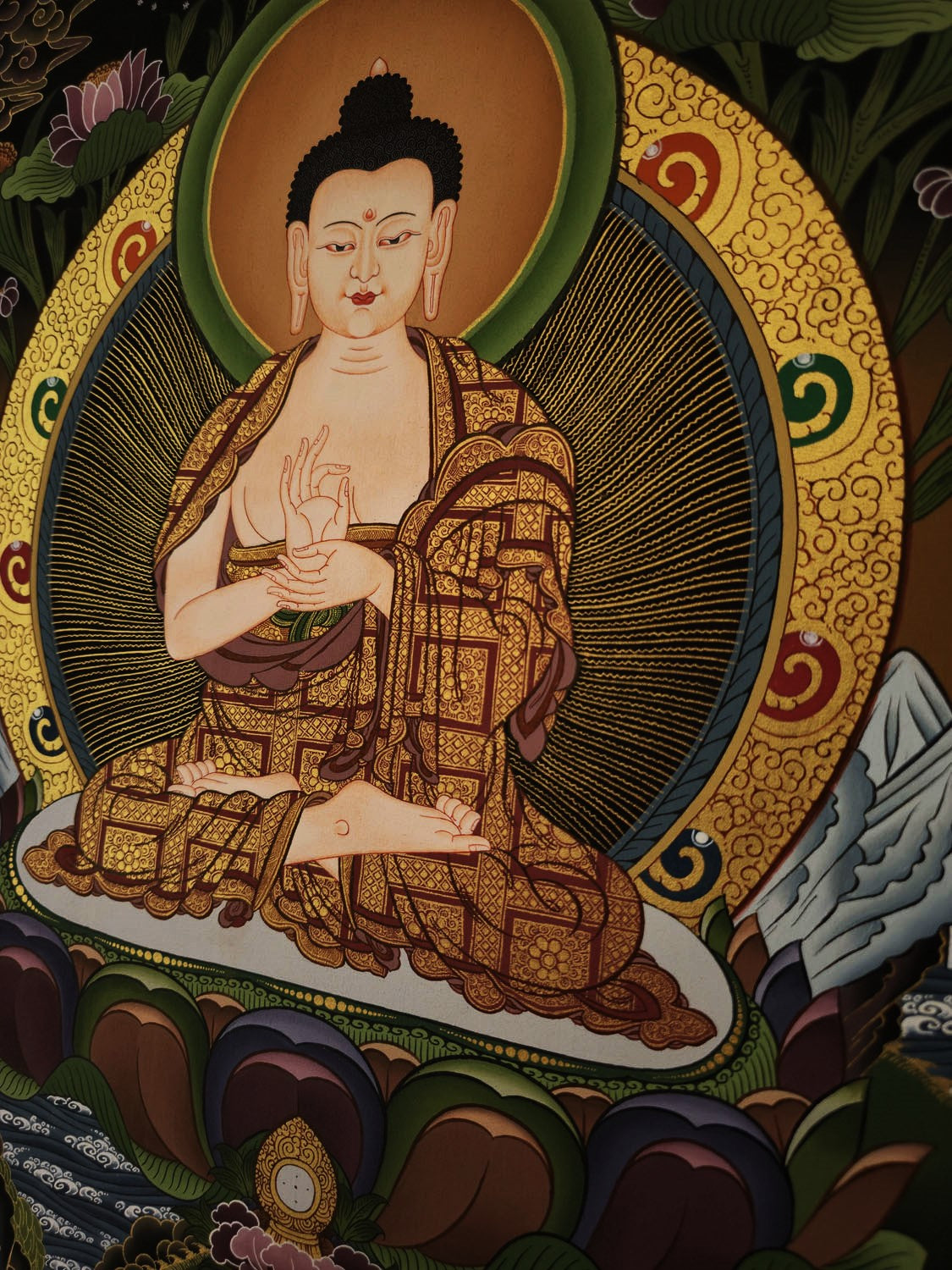 Vairochana Buddha Thangka – Masterpiece Hand-Painted Tibetan Buddhist Art | Wisdom, Purification & Meditation Wall Decor