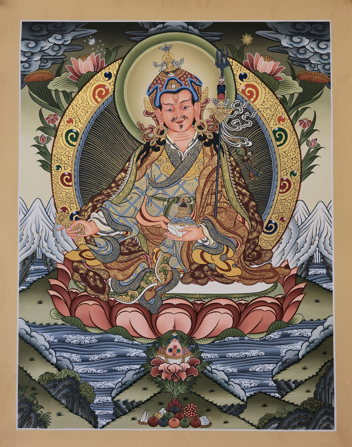 Guru Rinpoche Thangka – Masterpiece Hand-Painted Tibetan Buddhist Art | Protection, Wisdom & Spiritual Transformation