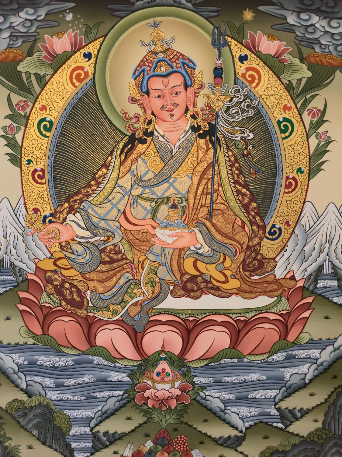 Guru Rinpoche Thangka – Masterpiece Hand-Painted Tibetan Buddhist Art | Protection, Wisdom & Spiritual Transformation