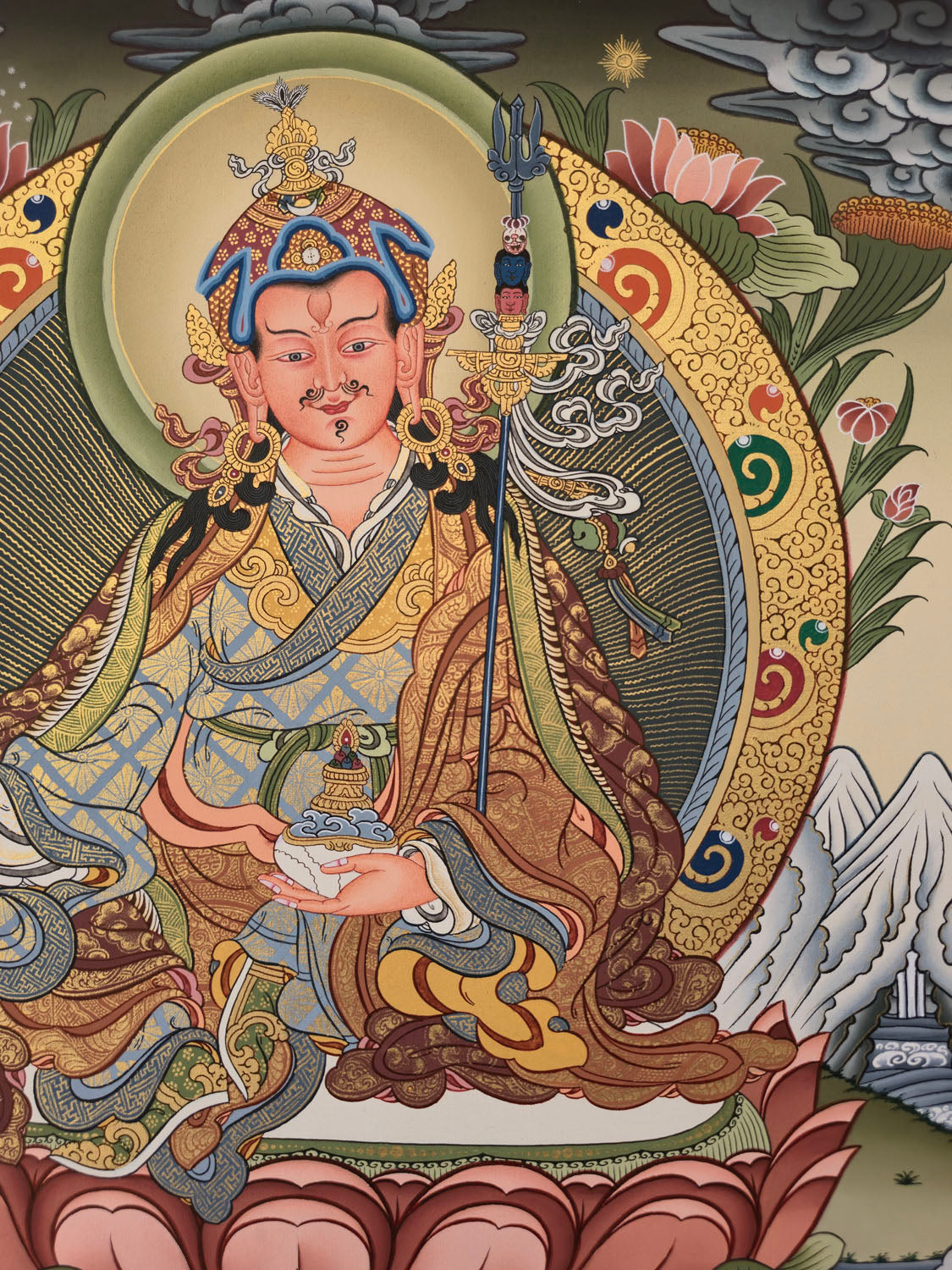 Guru Rinpoche Thangka – Masterpiece Hand-Painted Tibetan Buddhist Art | Protection, Wisdom & Spiritual Transformation