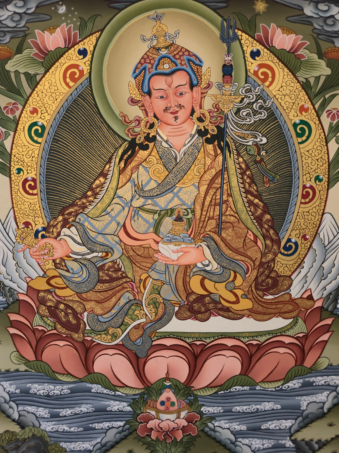 Guru Rinpoche Thangka – Masterpiece Hand-Painted Tibetan Buddhist Art | Protection, Wisdom & Spiritual Transformation