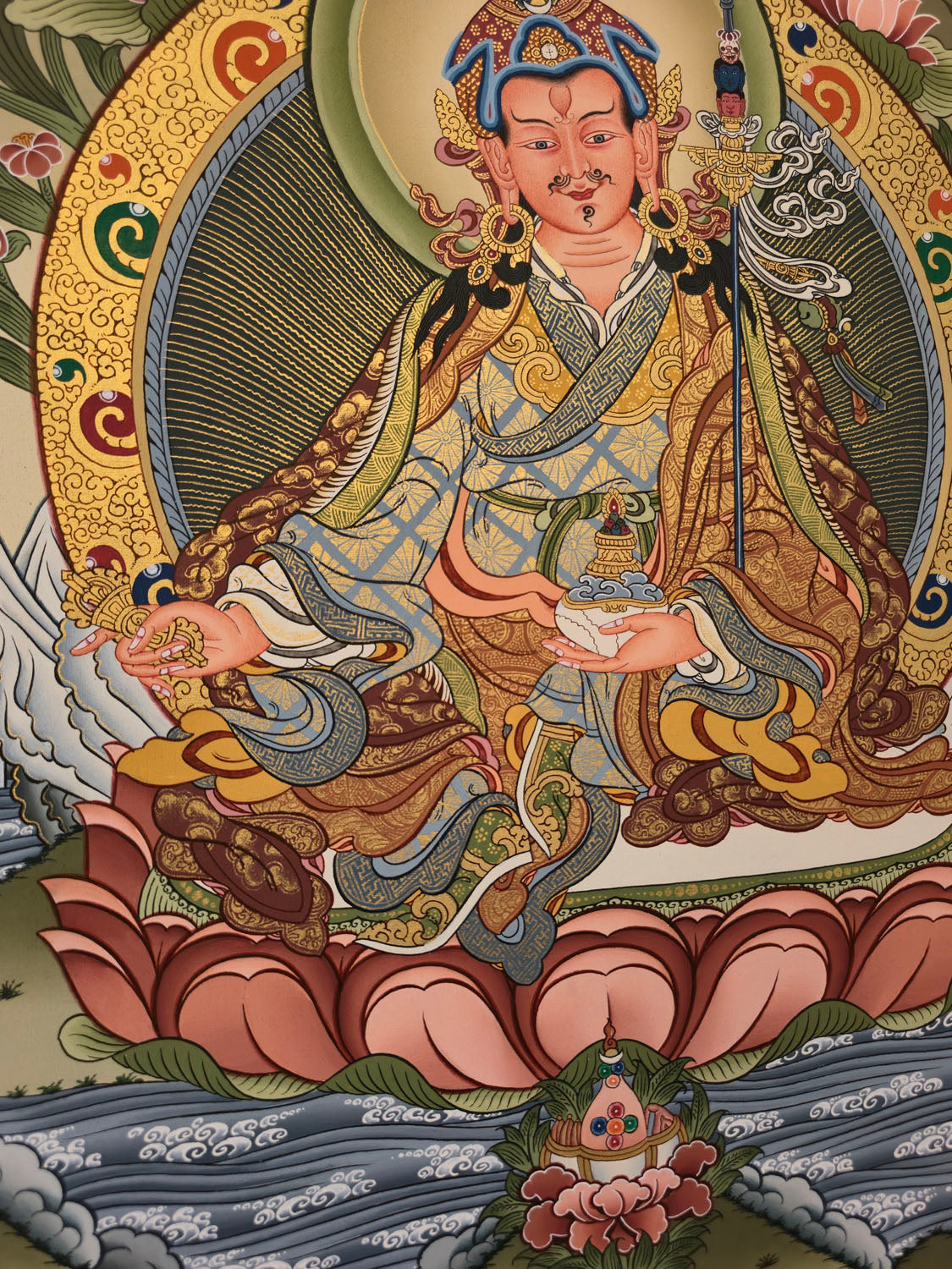 Guru Rinpoche Thangka – Masterpiece Hand-Painted Tibetan Buddhist Art | Protection, Wisdom & Spiritual Transformation