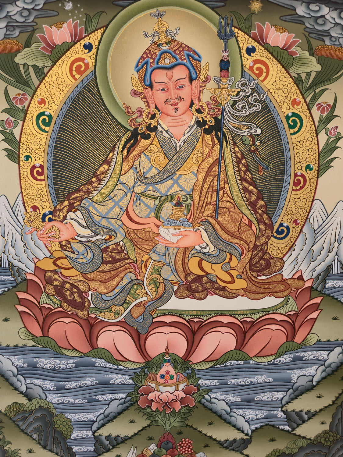 Guru Rinpoche Thangka – Masterpiece Hand-Painted Tibetan Buddhist Art | Protection, Wisdom & Spiritual Transformation