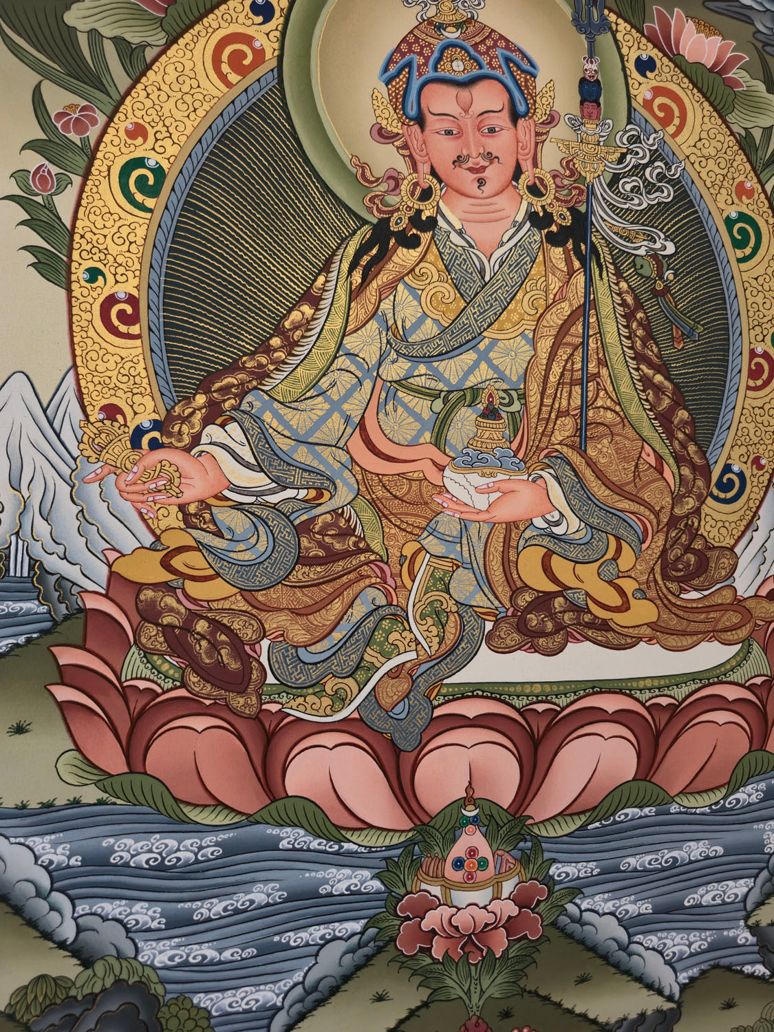 Guru Rinpoche Thangka – Masterpiece Hand-Painted Tibetan Buddhist Art | Protection, Wisdom & Spiritual Transformation