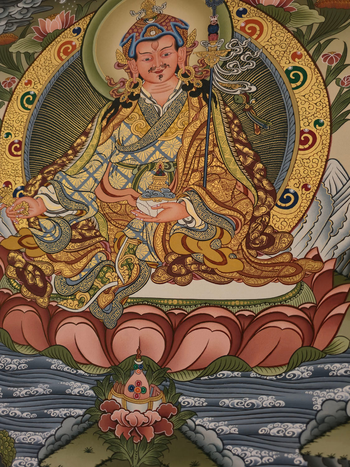 Guru Rinpoche Thangka – Masterpiece Hand-Painted Tibetan Buddhist Art | Protection, Wisdom & Spiritual Transformation
