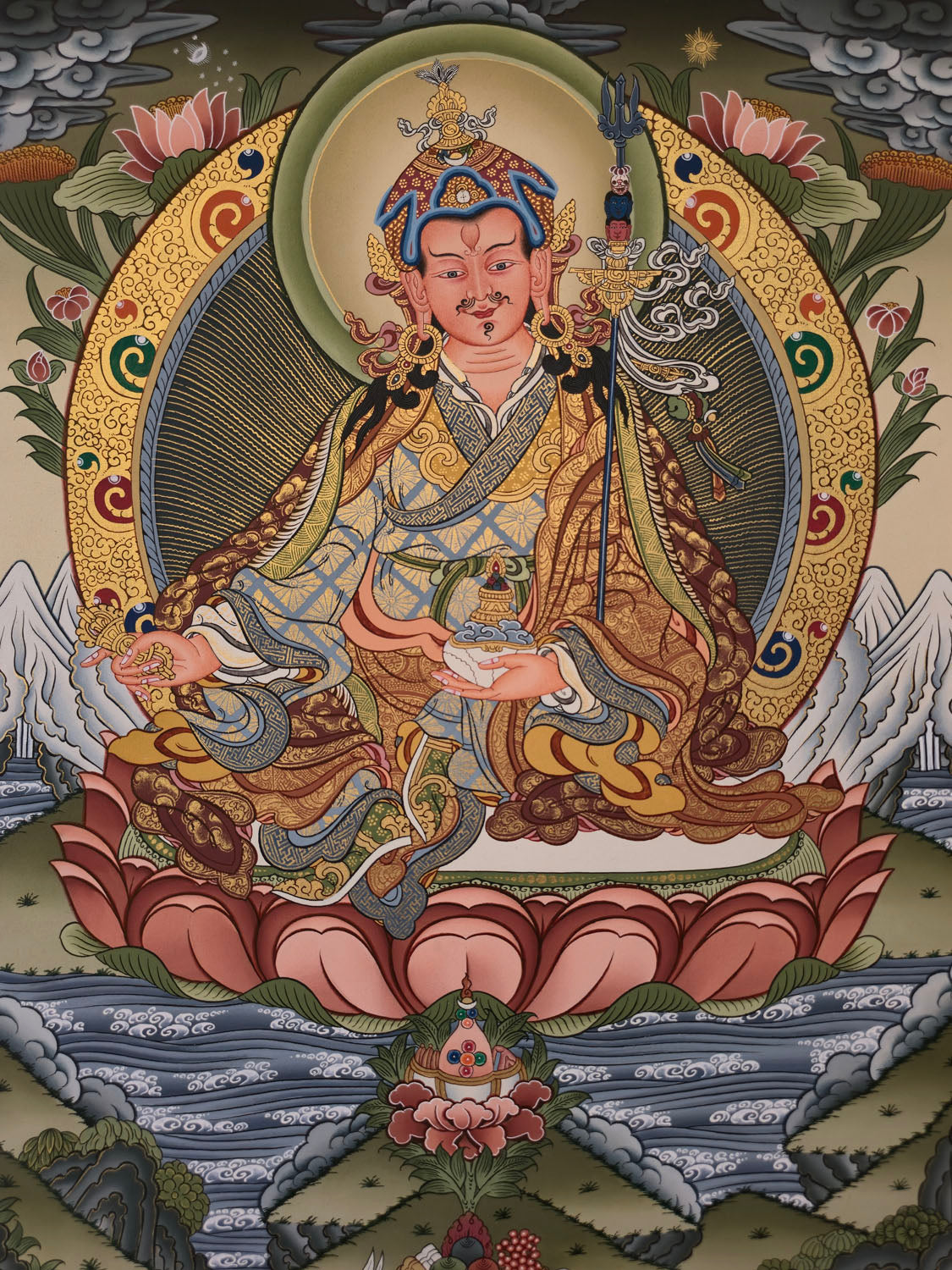Guru Rinpoche Thangka – Masterpiece Hand-Painted Tibetan Buddhist Art | Protection, Wisdom & Spiritual Transformation