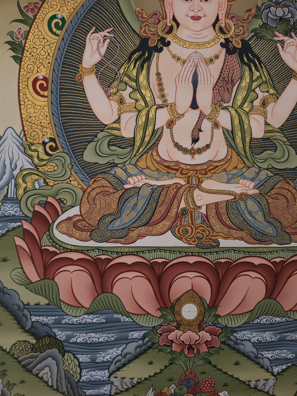 Chenrezig Thangka – Masterpiece Hand-Painted Tibetan Buddhist Art | Compassion, Wisdom & Meditation Wall Decor
