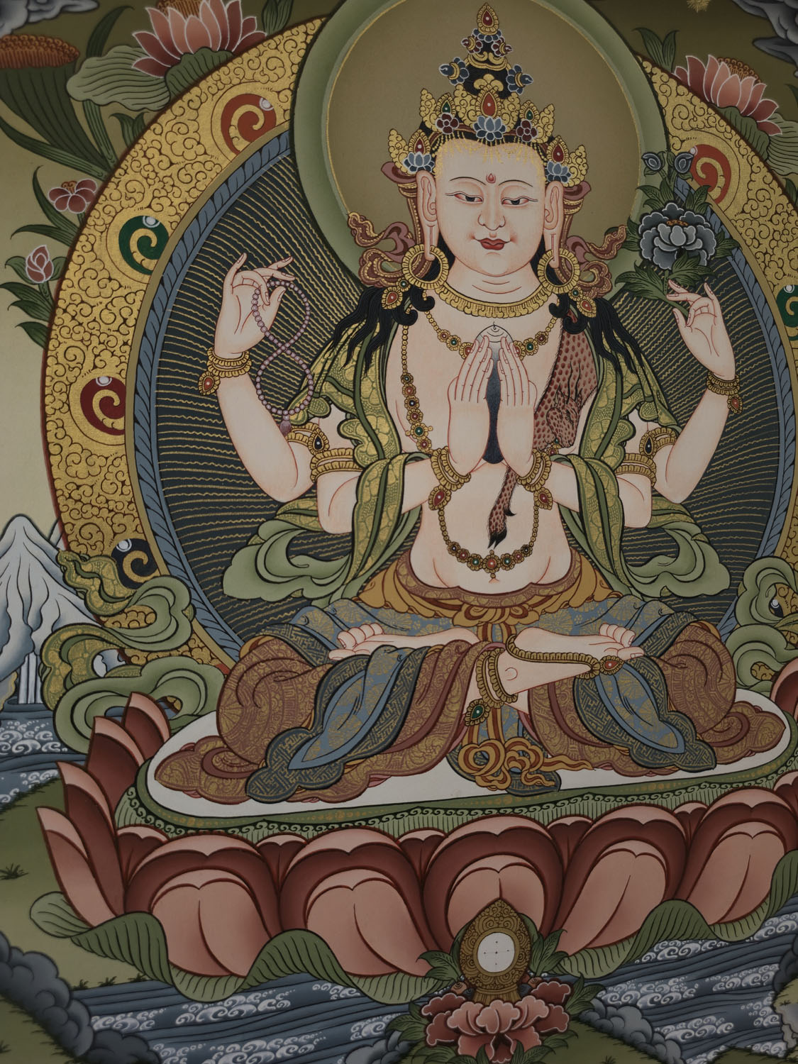 Chenrezig Thangka – Masterpiece Hand-Painted Tibetan Buddhist Art | Compassion, Wisdom & Meditation Wall Decor