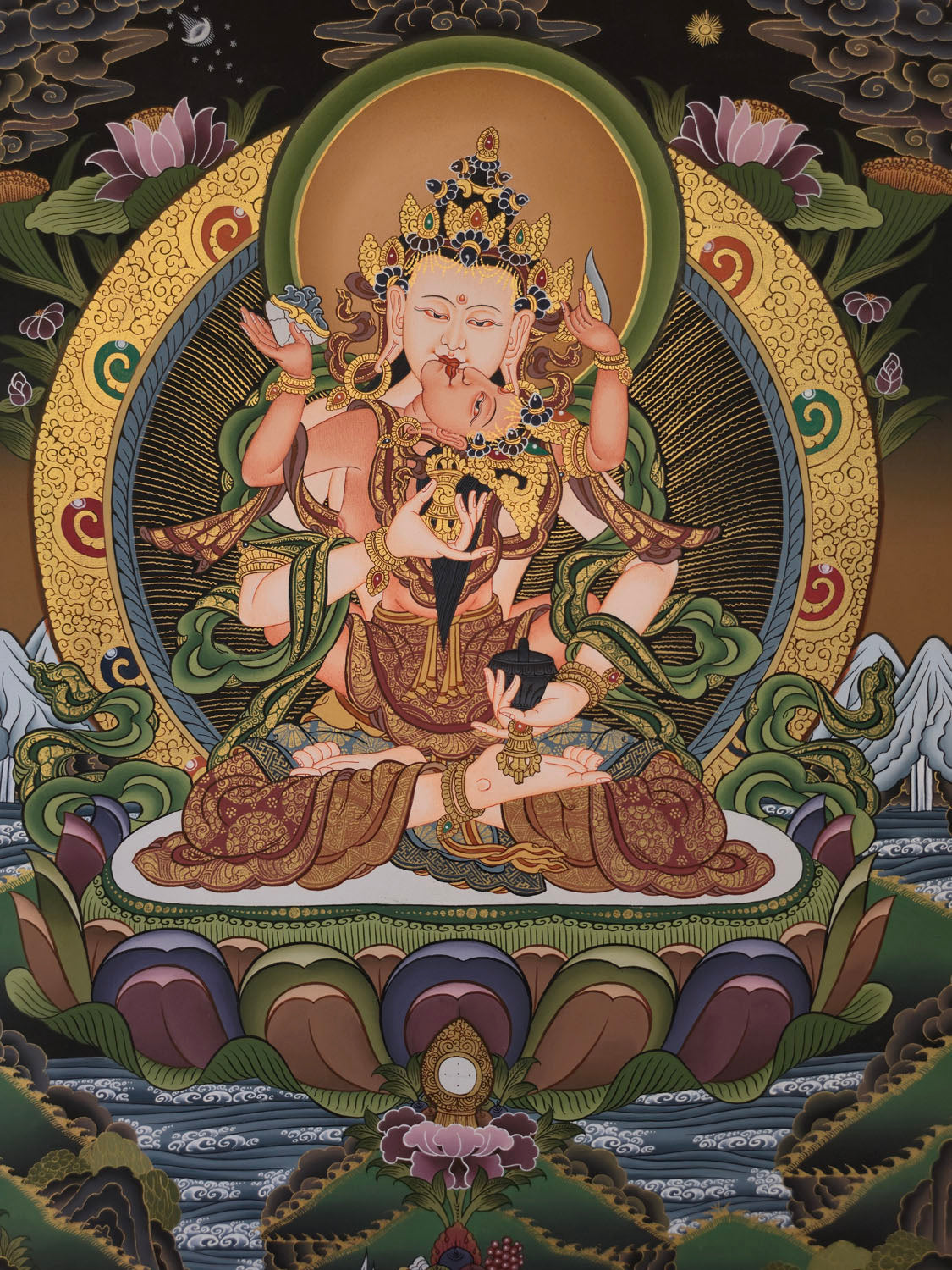 Vajrasattva Shakti Thangka – Masterpiece Hand-Painted Tibetan Buddhist Art | One-of-a-Kind Purification & Wisdom Artwork