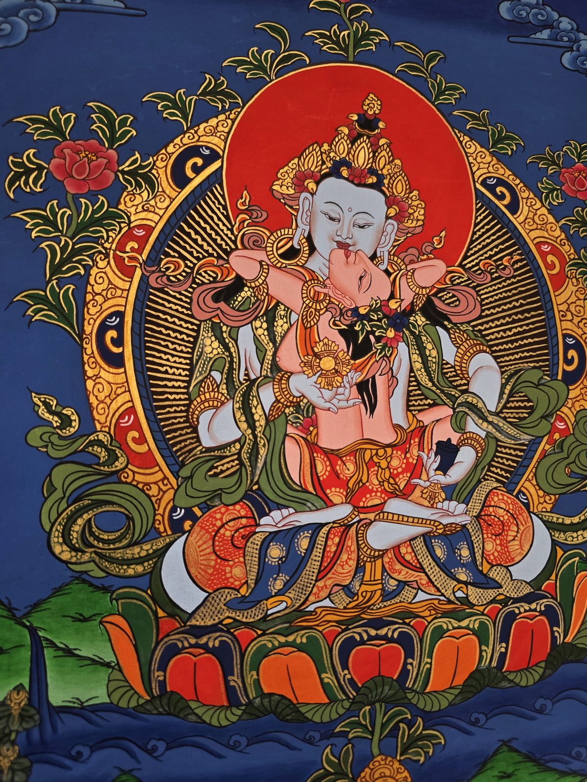 Vajrasattva Shakti Thangka – Hand-Painted Tibetan Buddhist Art | Purification, Wisdom & Compassion Wall Decor