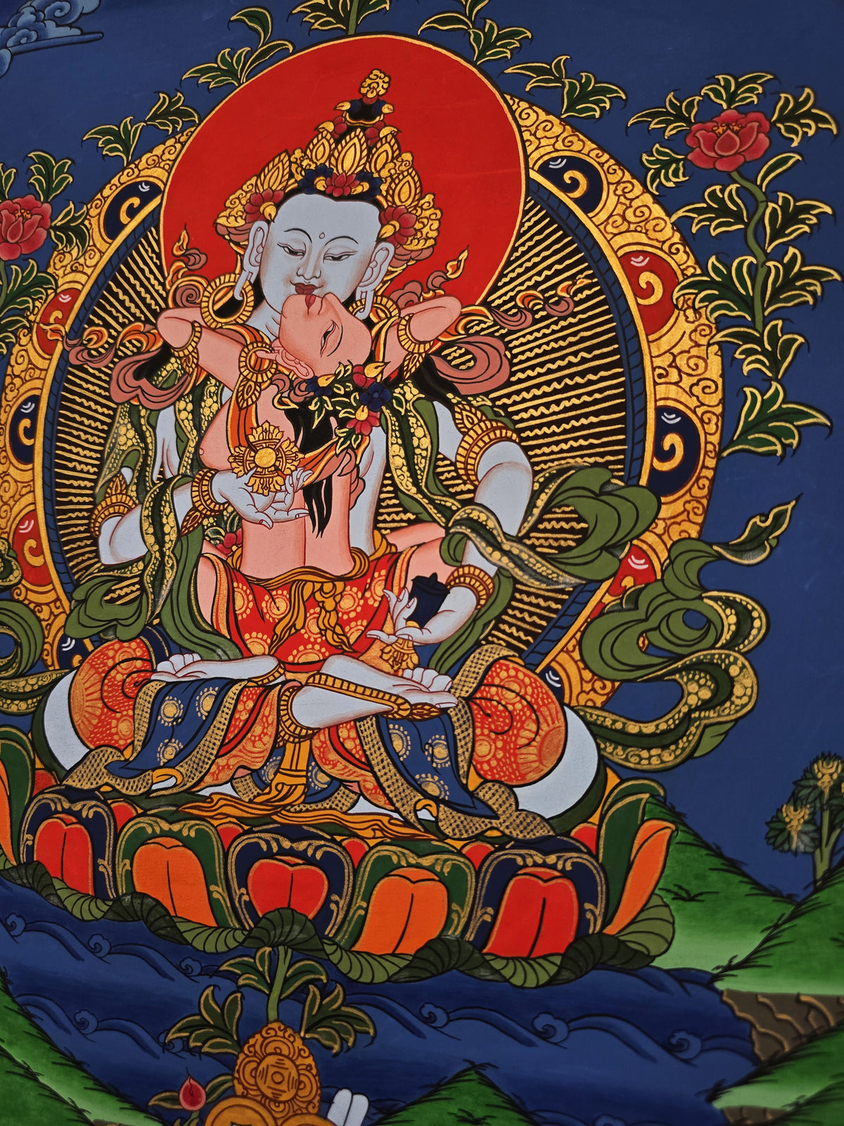 Vajrasattva Shakti Thangka – Hand-Painted Tibetan Buddhist Art | Purification, Wisdom & Compassion Wall Decor