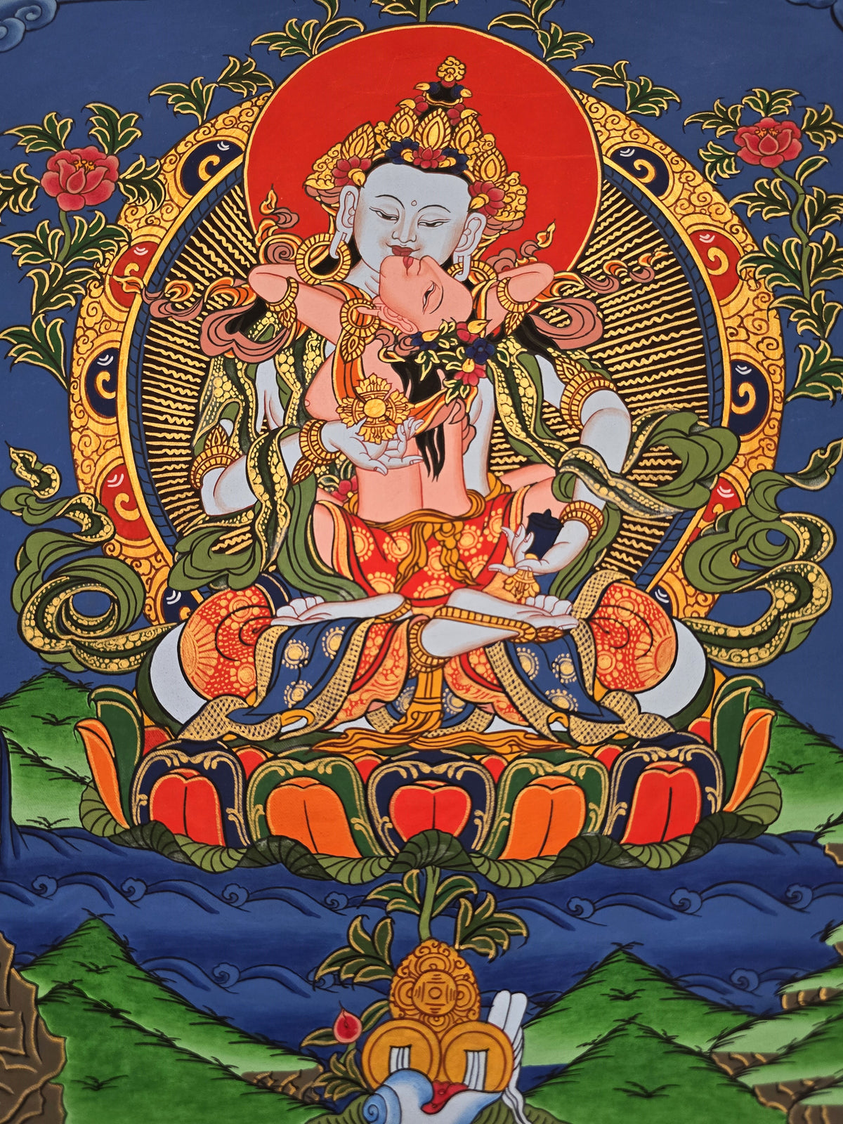 Vajrasattva Shakti Thangka – Hand-Painted Tibetan Buddhist Art | Purification, Wisdom & Compassion Wall Decor