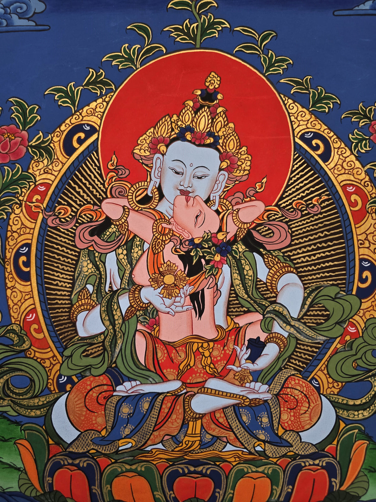 Vajrasattva Shakti Thangka – Hand-Painted Tibetan Buddhist Art | Purification, Wisdom & Compassion Wall Decor