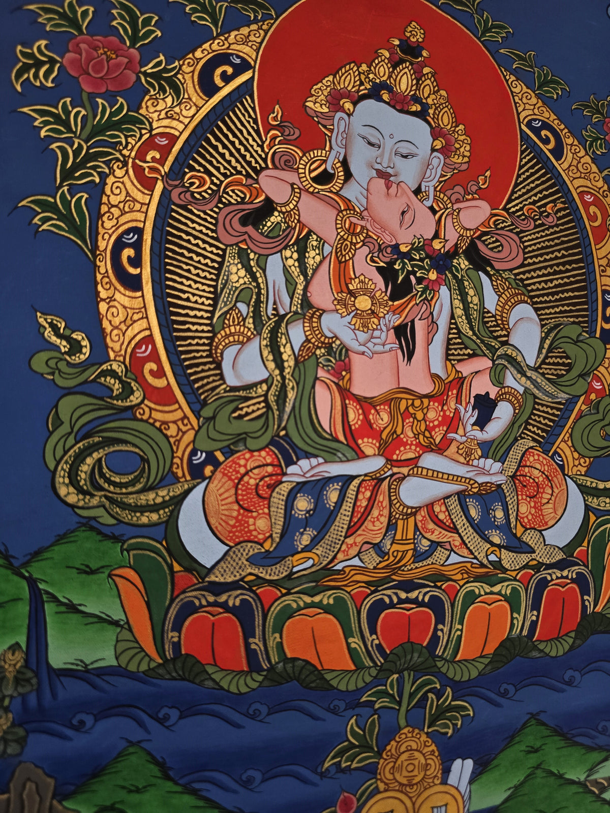 Vajrasattva Shakti Thangka – Hand-Painted Tibetan Buddhist Art | Purification, Wisdom & Compassion Wall Decor