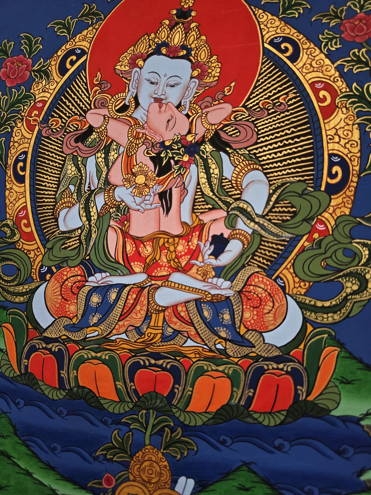 Vajrasattva Shakti Thangka – Hand-Painted Tibetan Buddhist Art | Purification, Wisdom & Compassion Wall Decor