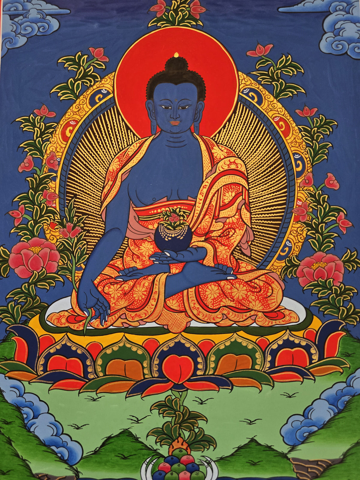 Medicine Buddha Thangka – Hand-Painted Tibetan Buddhist Art | Healing, Compassion & Meditation Wall Decor