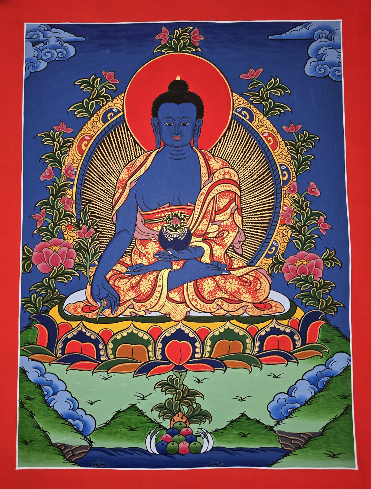 Medicine Buddha Thangka – Hand-Painted Tibetan Buddhist Art | Healing, Compassion & Meditation Wall Decor