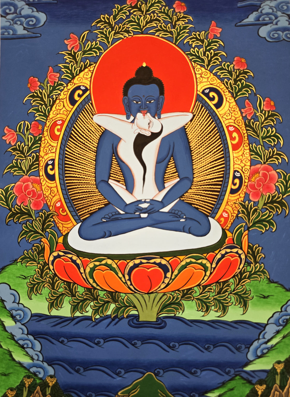 Buddha Shakti Thangka – Hand-Painted Tibetan Buddhist Art | Sacred Union, Wisdom & Compassion Wall Decor