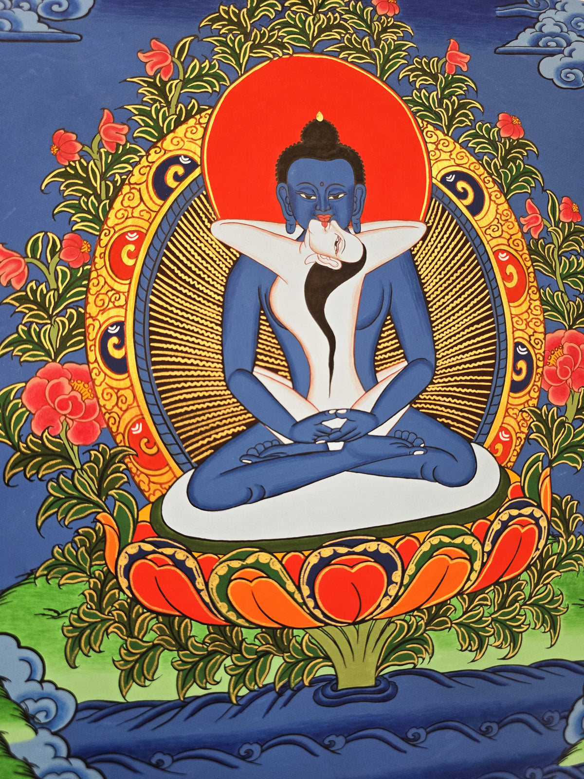 Buddha Shakti Thangka – Hand-Painted Tibetan Buddhist Art | Sacred Union, Wisdom & Compassion Wall Decor