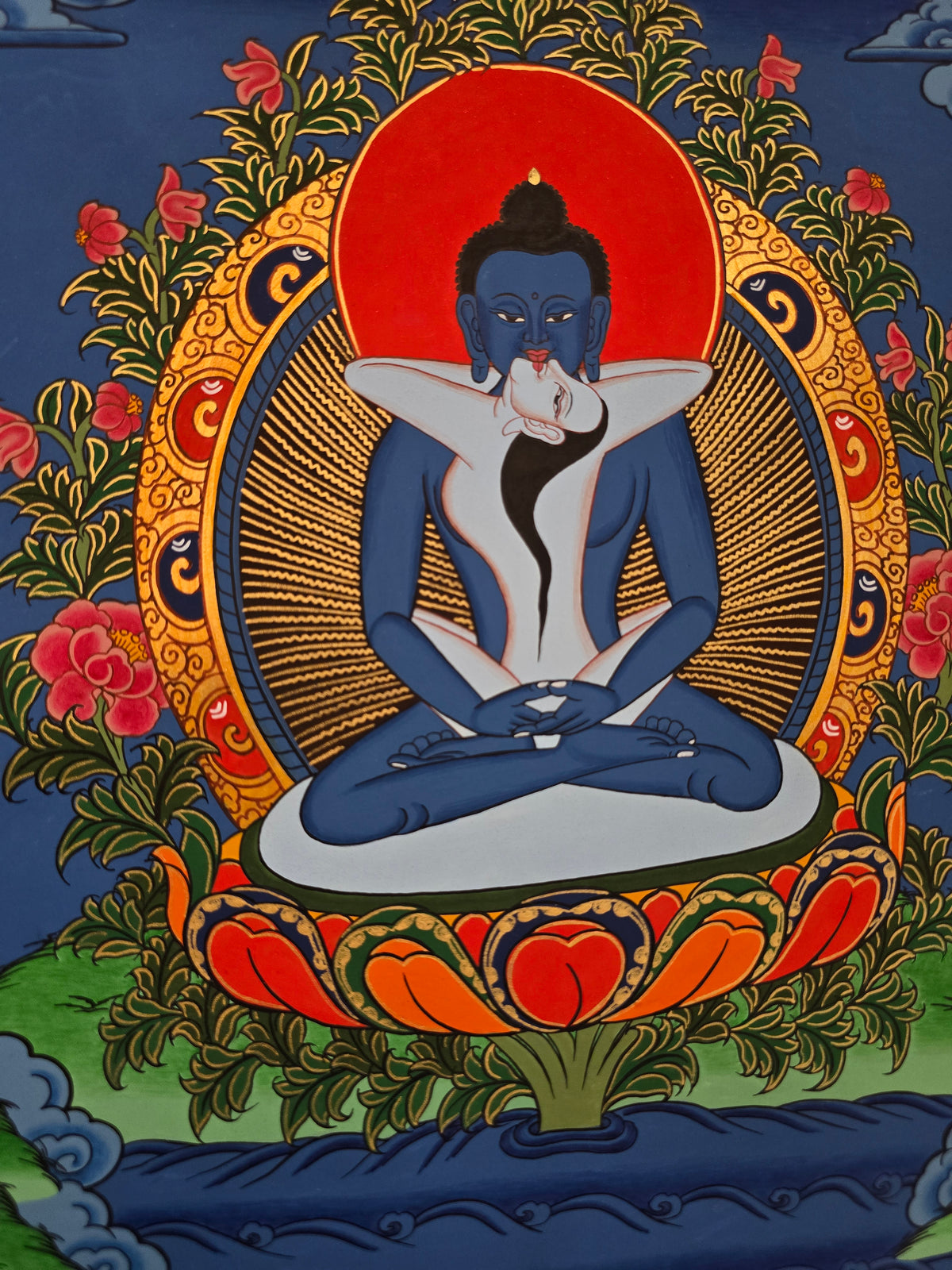 Buddha Shakti Thangka – Hand-Painted Tibetan Buddhist Art | Sacred Union, Wisdom & Compassion Wall Decor