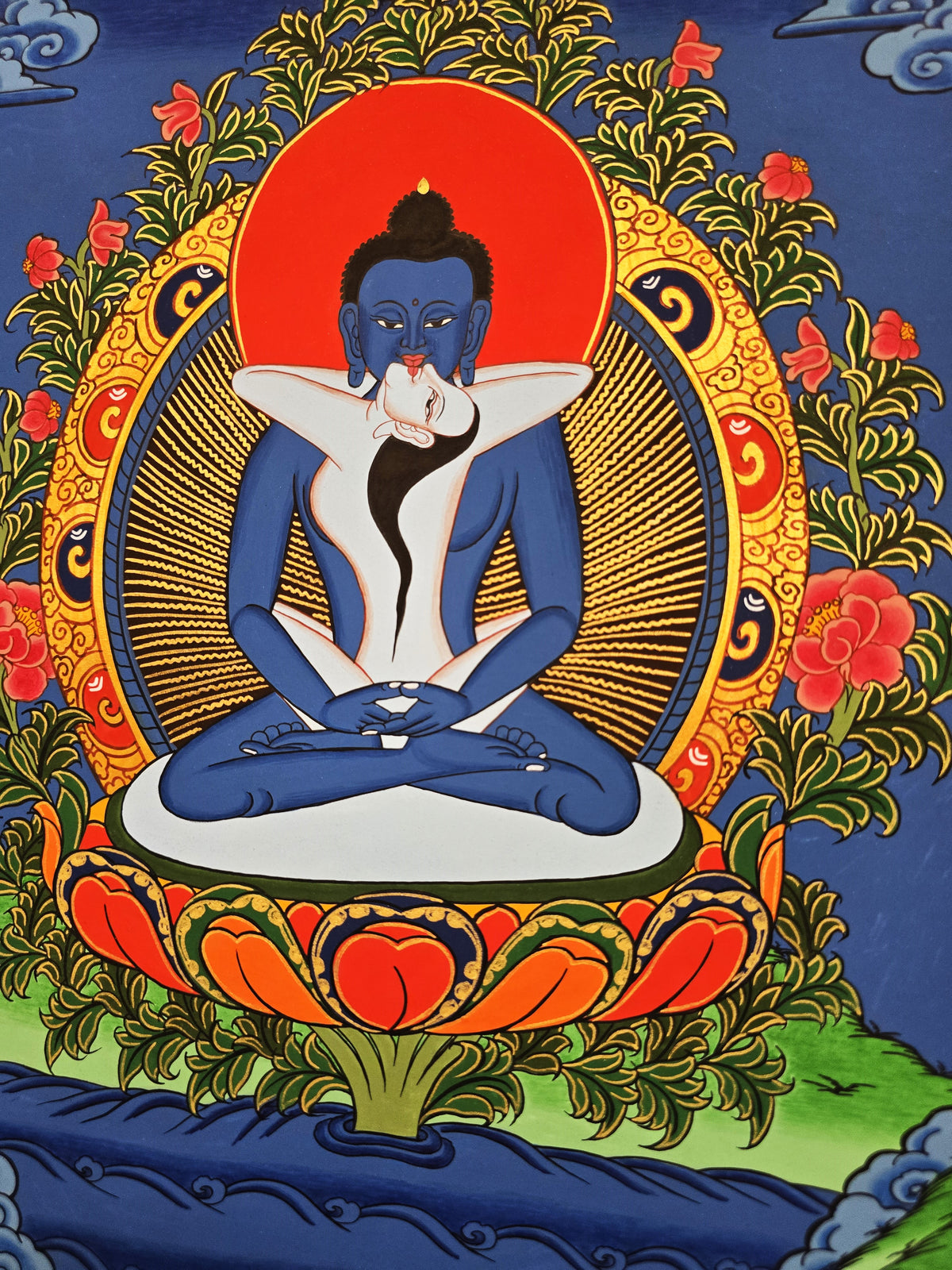 Buddha Shakti Thangka – Hand-Painted Tibetan Buddhist Art | Sacred Union, Wisdom & Compassion Wall Decor