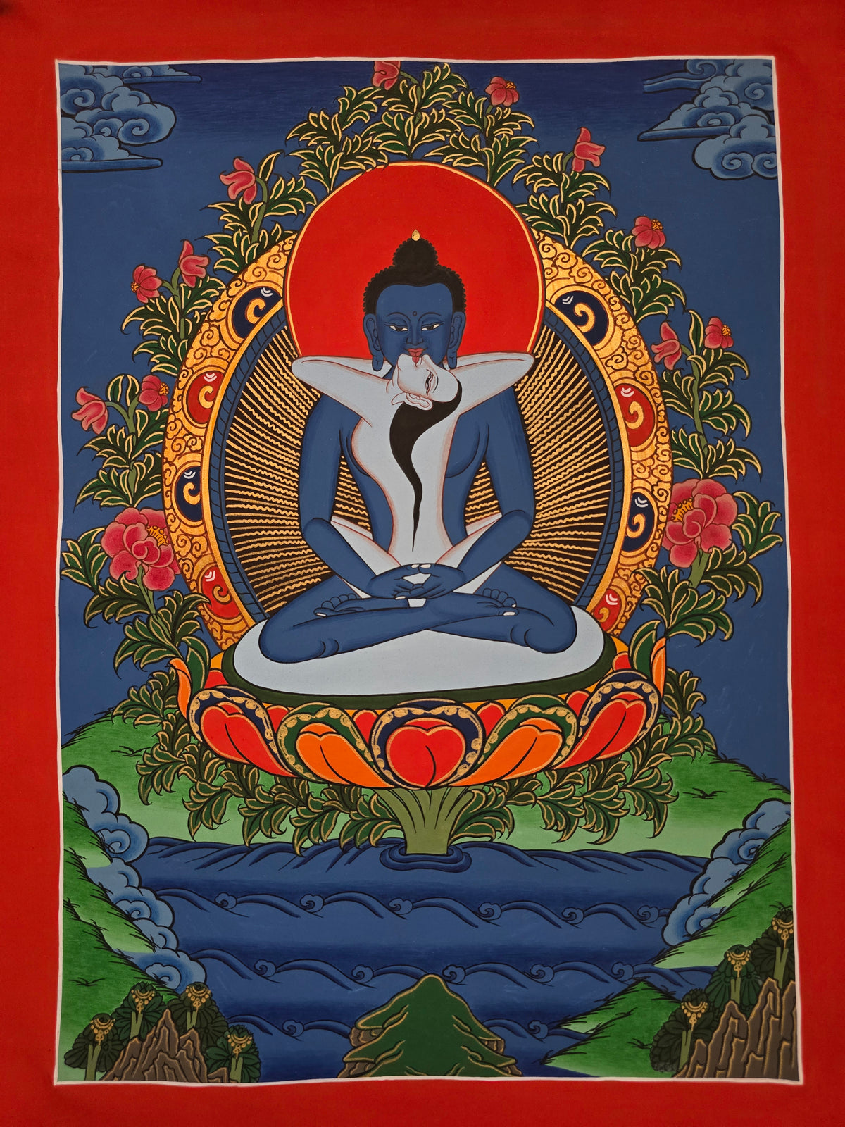 Buddha Shakti Thangka – Hand-Painted Tibetan Buddhist Art | Sacred Union, Wisdom & Compassion Wall Decor