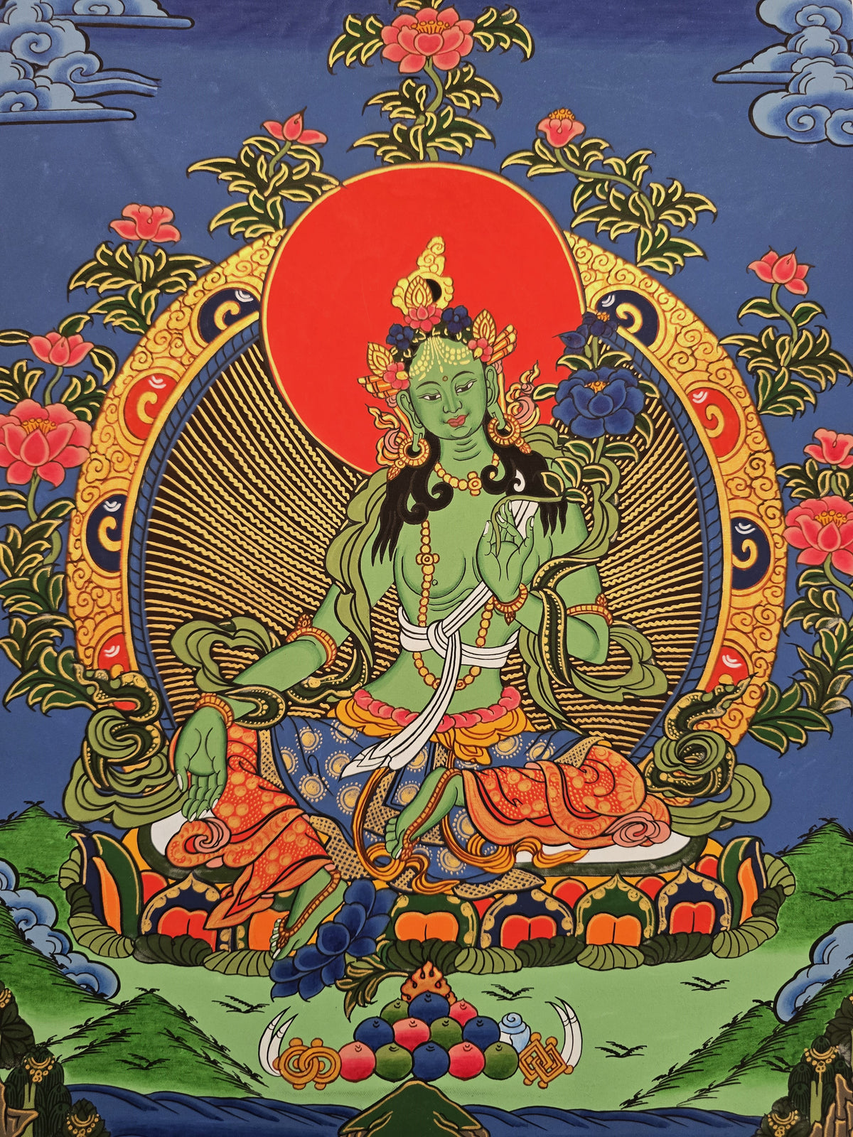 Green Tara Thangka – Hand-Painted Tibetan Buddhist Art | Meditation & Protection Wall Decor