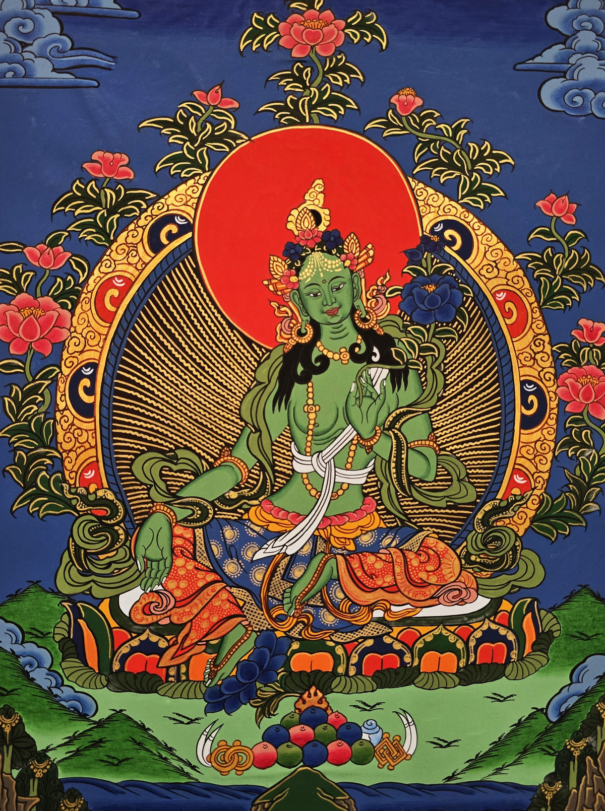 Green Tara Thangka – Hand-Painted Tibetan Buddhist Art | Meditation & Protection Wall Decor