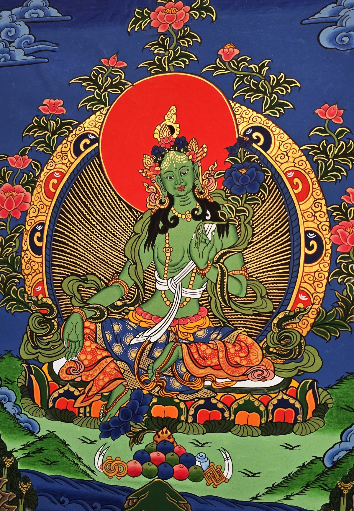 Green Tara Thangka – Hand-Painted Tibetan Buddhist Art | Meditation & Protection Wall Decor