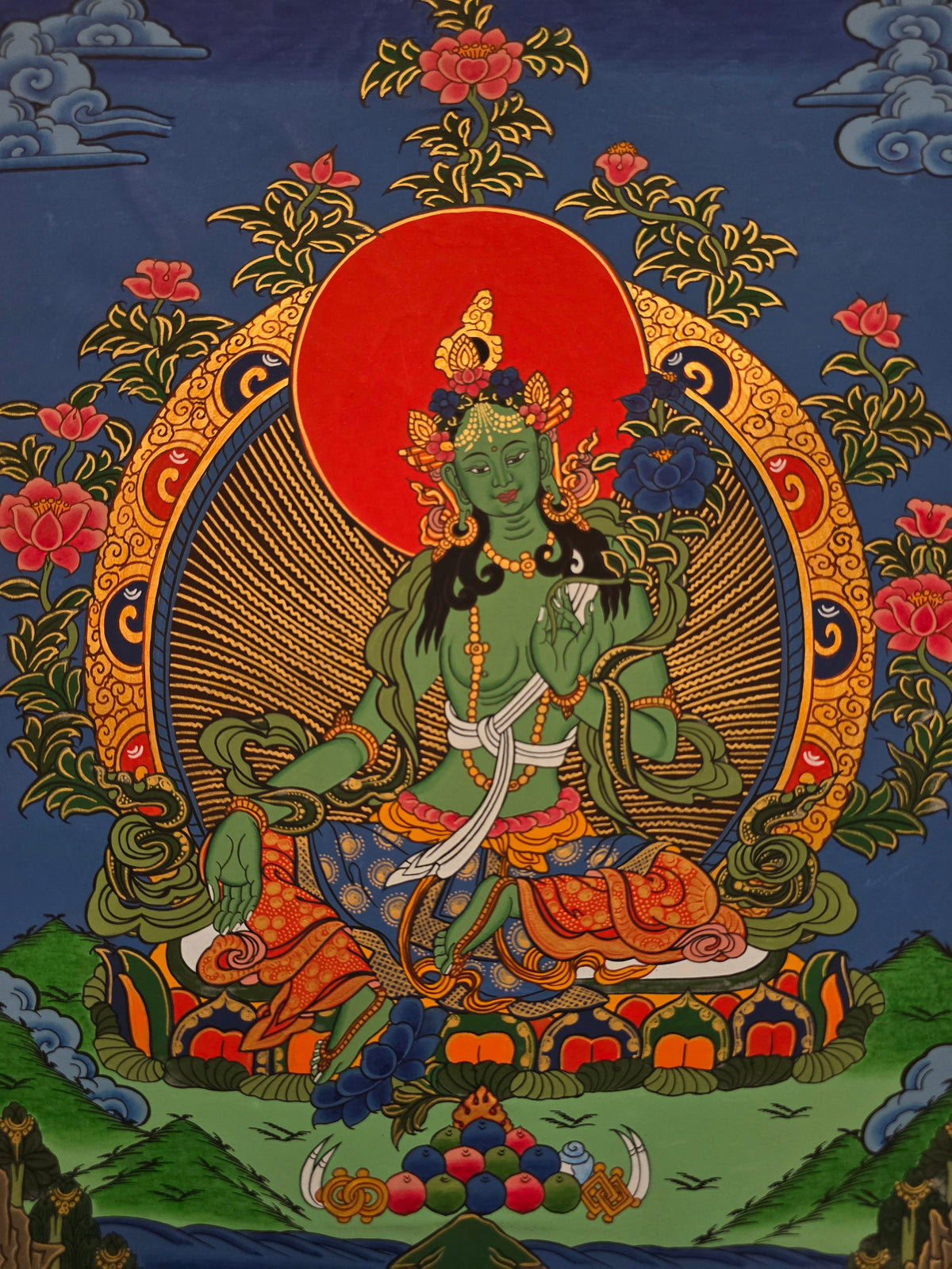 Green Tara Thangka – Hand-Painted Tibetan Buddhist Art | Meditation & Protection Wall Decor