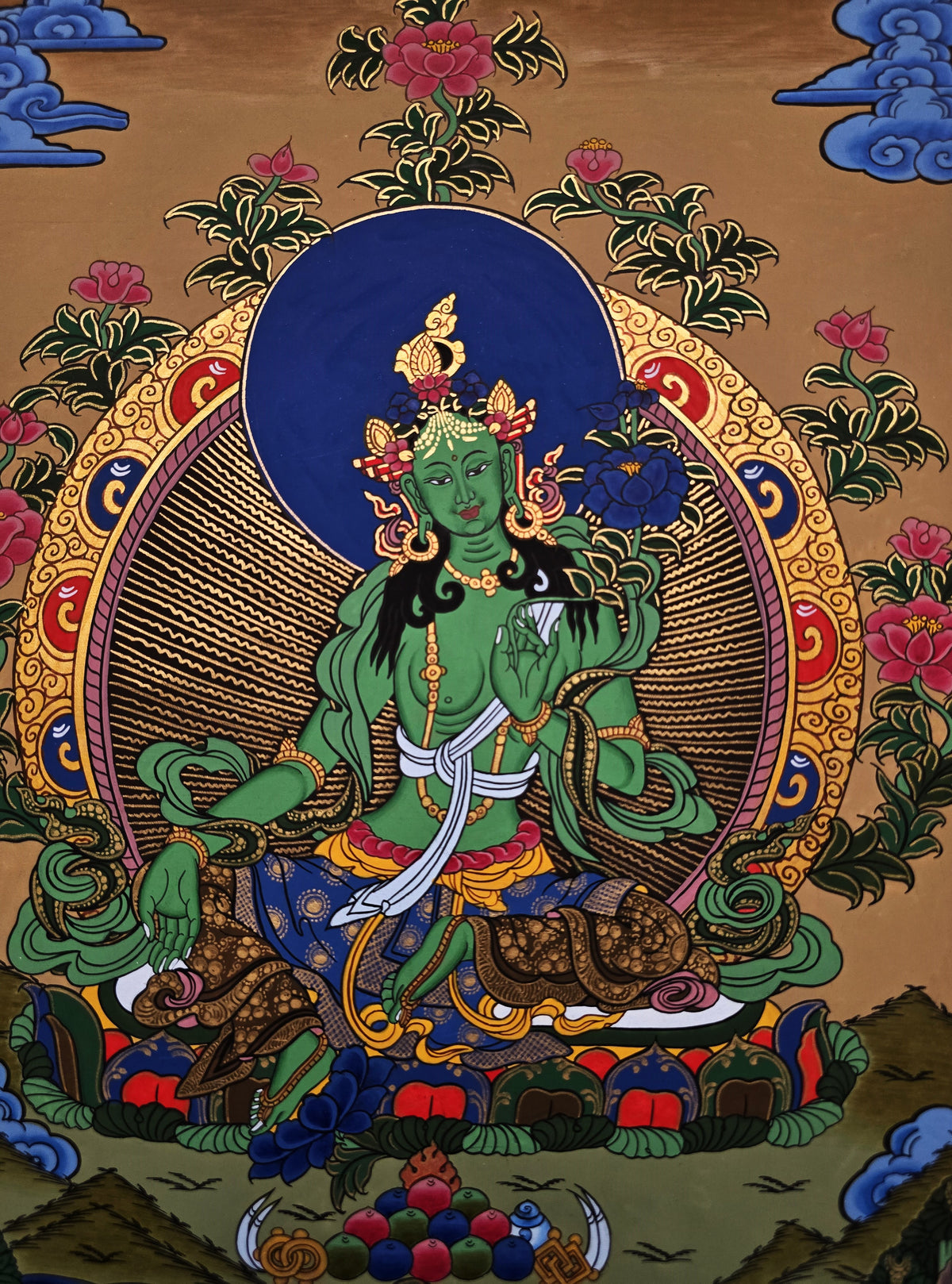 Green Tara Thangka – Hand-Painted Tibetan Buddhist Art | Meditation & Protection Wall Decor