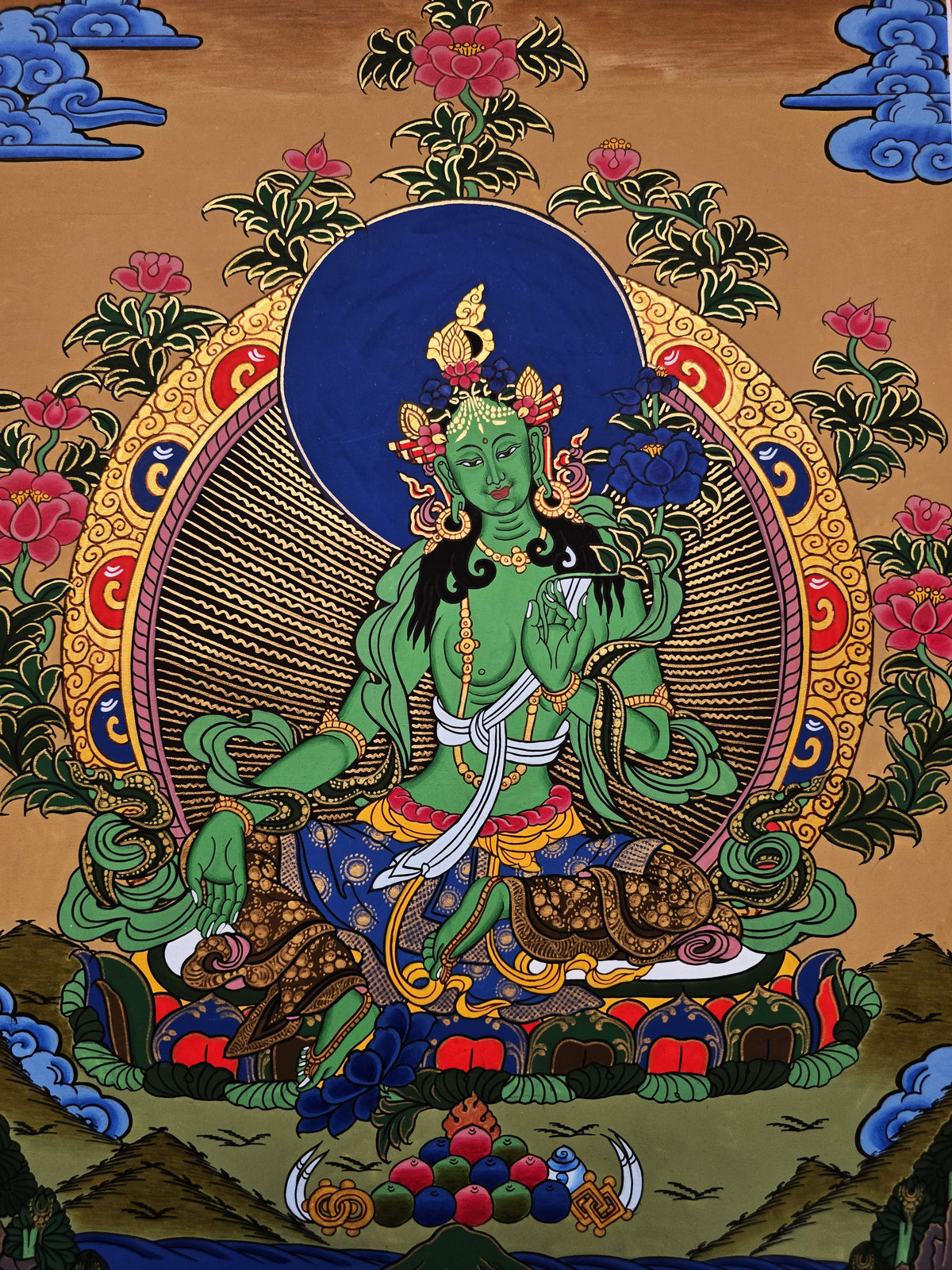 Green Tara Thangka – Hand-Painted Tibetan Buddhist Art | Meditation & Protection Wall Decor