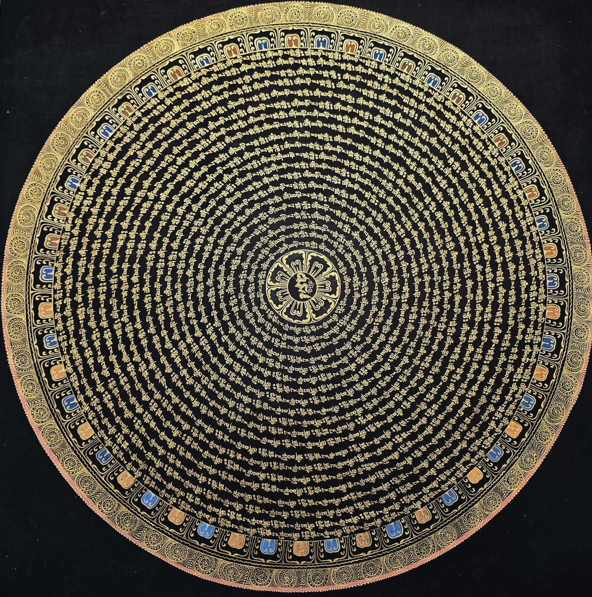 Guru Rinpoche Mantra Mandala | Hand-Painted Fine Thangka | Sacred Buddhist Art from Nepal