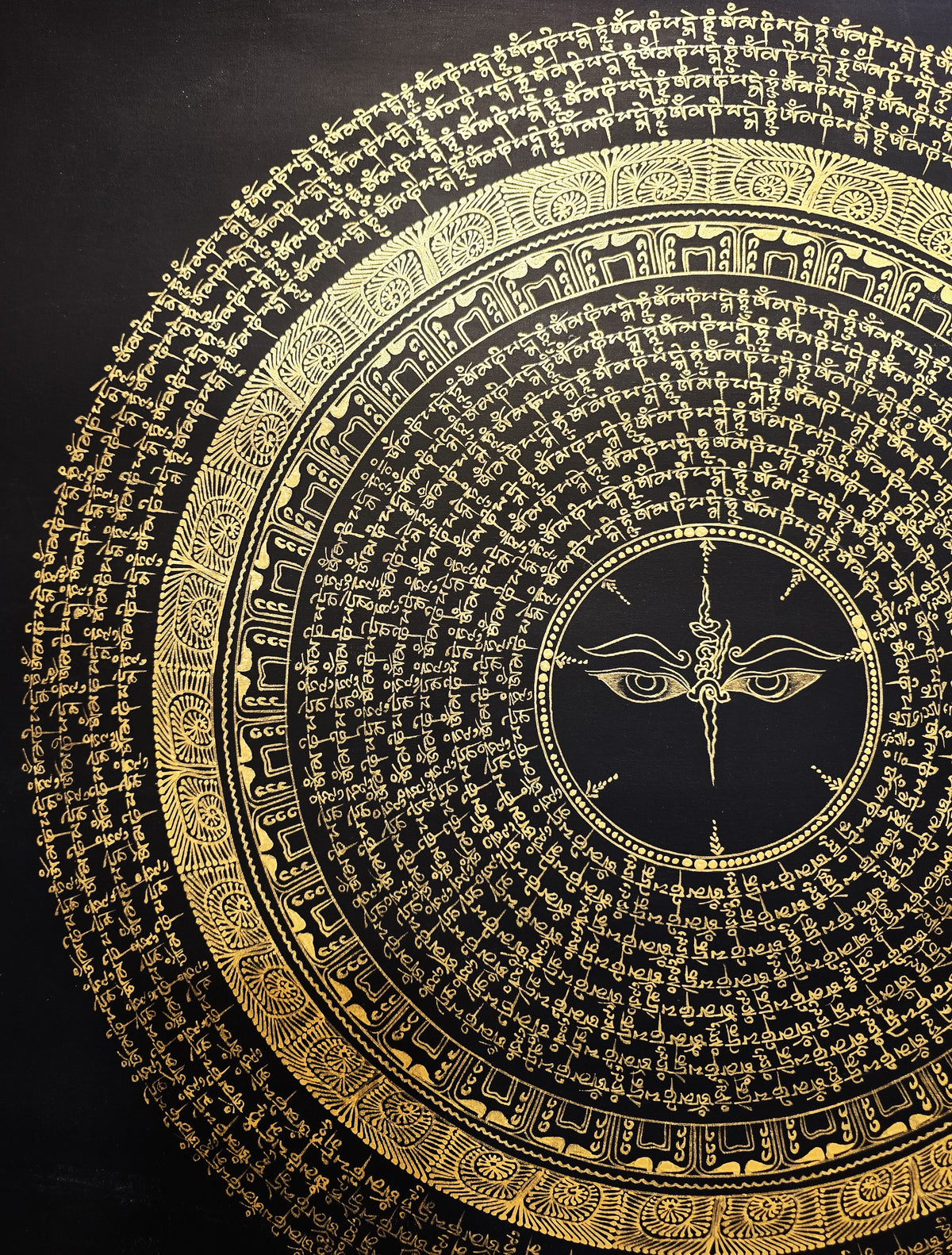 Buddha Eye Om Mantra Hand-Painted Om Mantra Mandala Thangka
