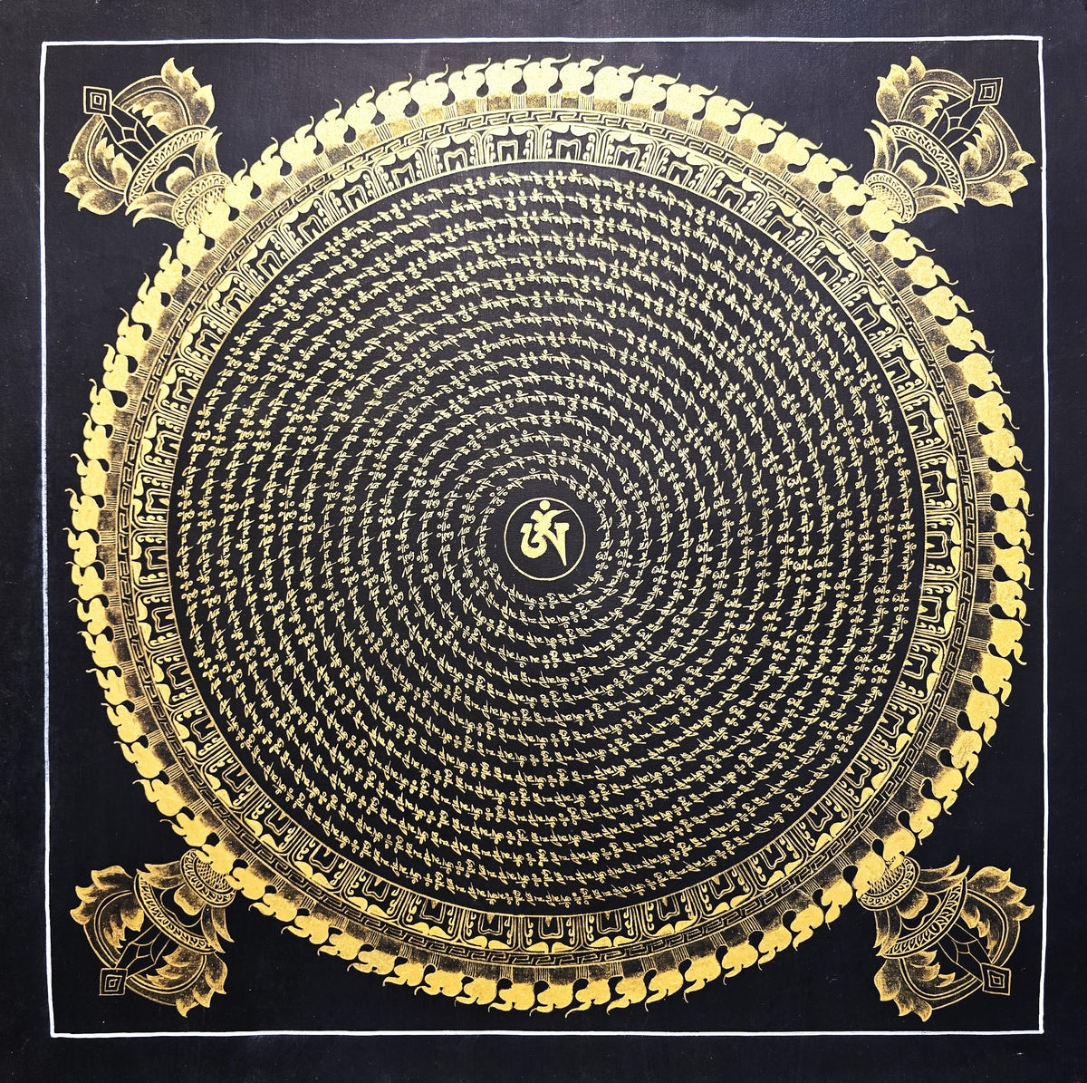 Original Hand-Painted Om Mani Padme Hum Mantra Mandala Thangka