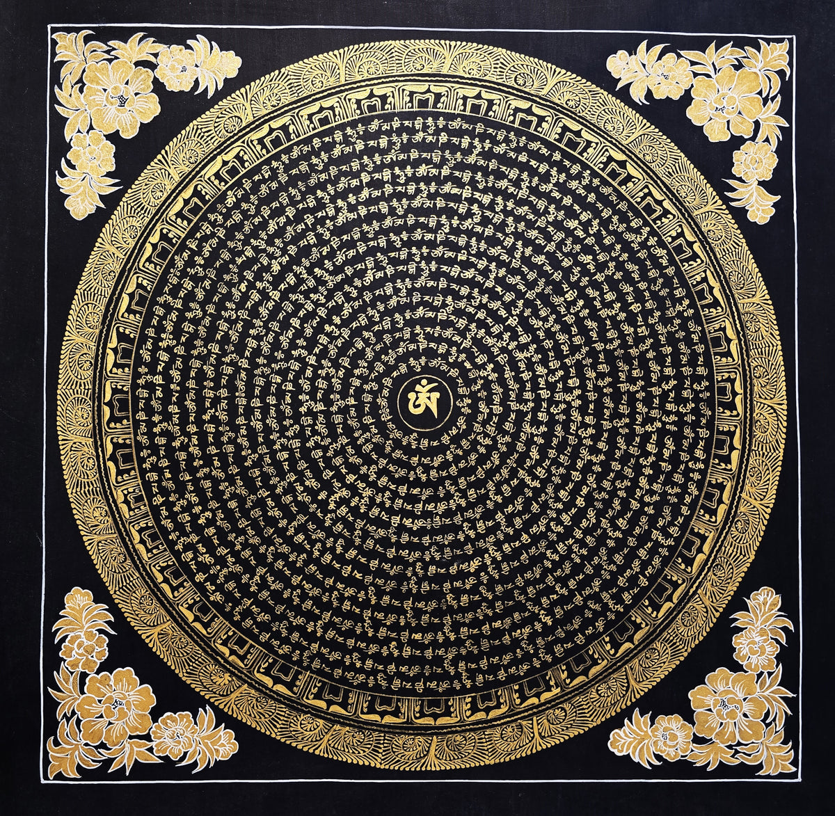 Original Hand-Painted Om Mani Padme Hum Mantra Mandala Thangka