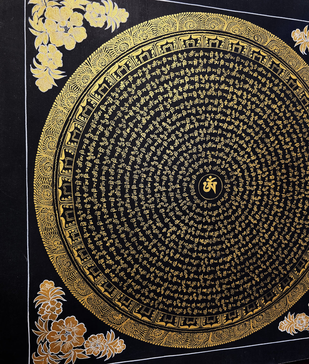 Original Hand-Painted Om Mani Padme Hum Mantra Mandala Thangka